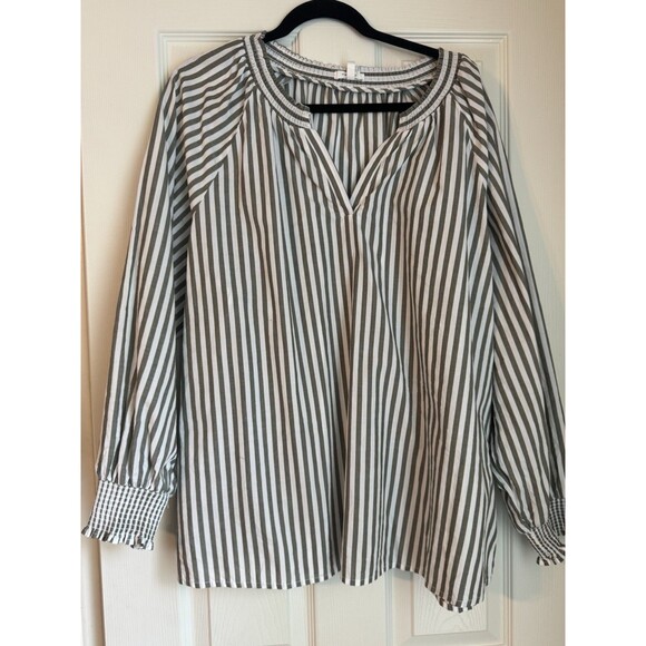 Maurices Tops - Maurice’s Striped Top 1X  Plus Size Striped V Neck Poplin Blouse